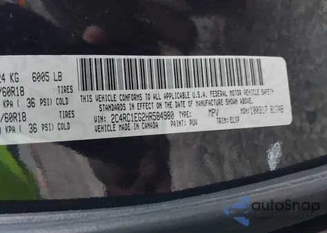 2017 Chrysler Pacifica Touring-L Plus из США, поврежденный, VIN 2C4RC1EG2HR584980